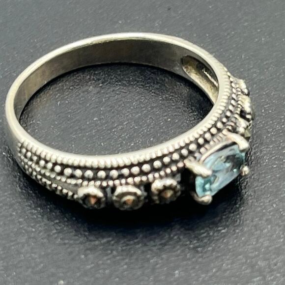 Alwand Vahan AV Signed Sterling Silver Blue Topaz Marcasite Dotted Ring Size 8 - Picture 7 of 12